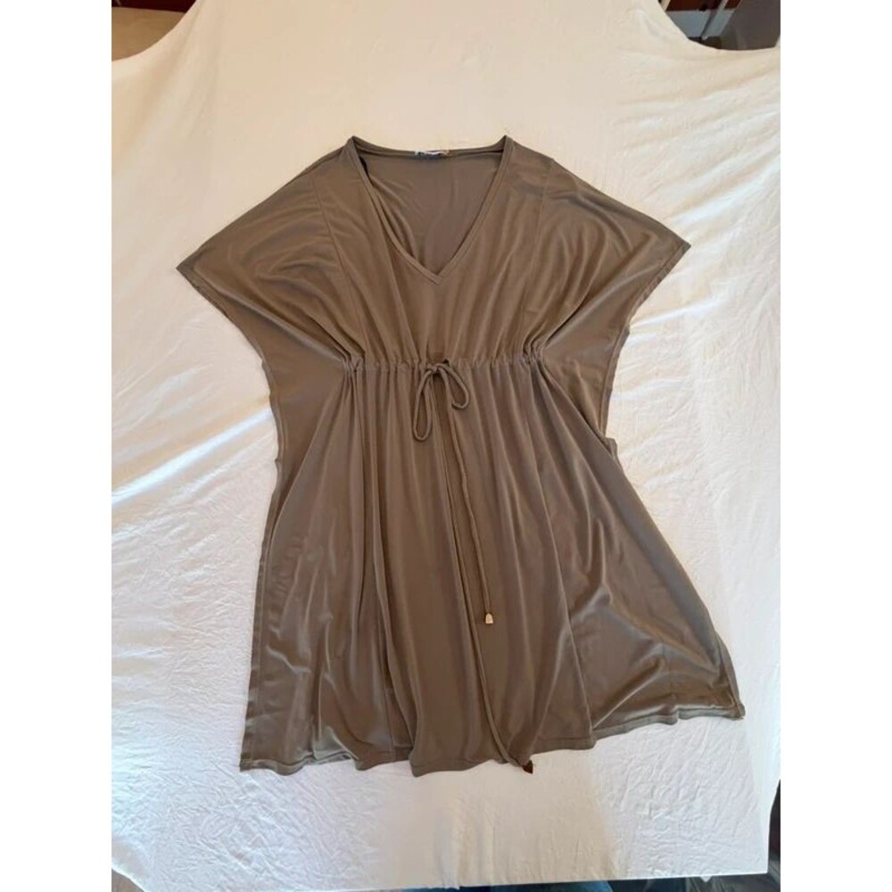 Calvin Klein Womens Size 14 Taupe Brown V-Neck Drawstring Kaftan Swim Cover Up
